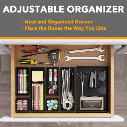 7-Piece Bamboo Drawer Organizer Storage Boxes Set, Wood Tray Junk Drawer Organizers Multi-Use Divider Bins for Kitchen, Bathroom, Office Desk and Makeup Organization (7 Pack, Natural)