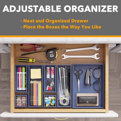 7-Piece Bamboo Drawer Organizer Storage Boxes Set, Wood Tray Junk Drawer Organizers Multi-Use Divider Bins for Kitchen, Bathroom, Office Desk and Makeup Organization (7 Pack, Natural)