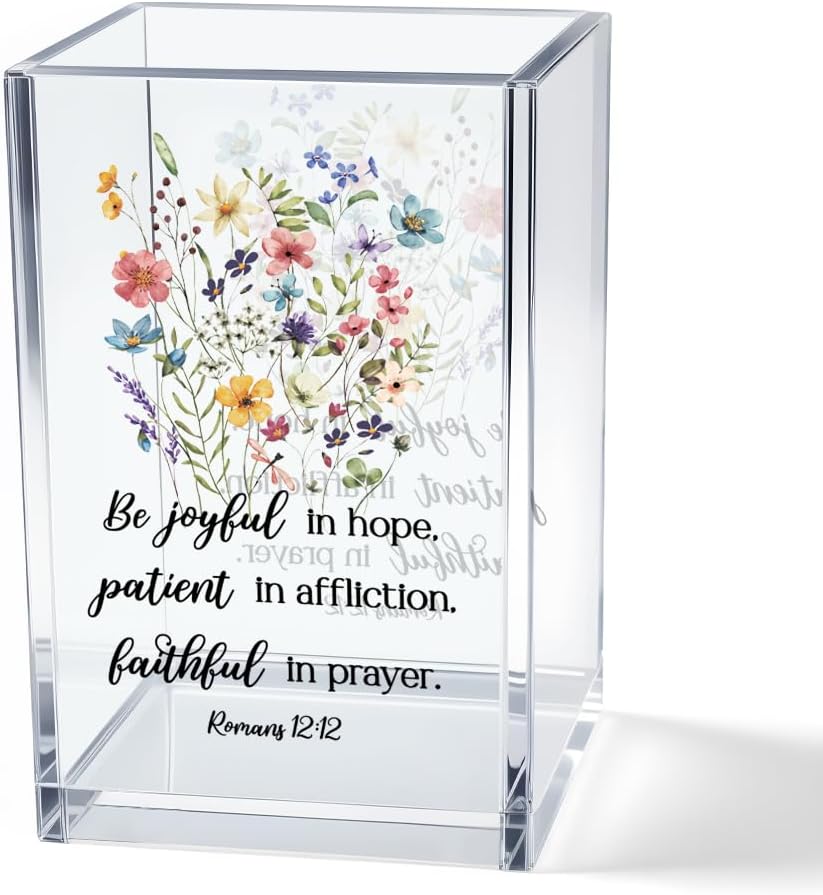 Just Breathe Acrylic Cosmetic Pencil Pen Holder Cup, Hope Inspirational Makeup Brush Organizer Holder, Women Faith Gifts, Encouragement Gifts for Women Mom Daughter Sister Friend Yoga Teacher