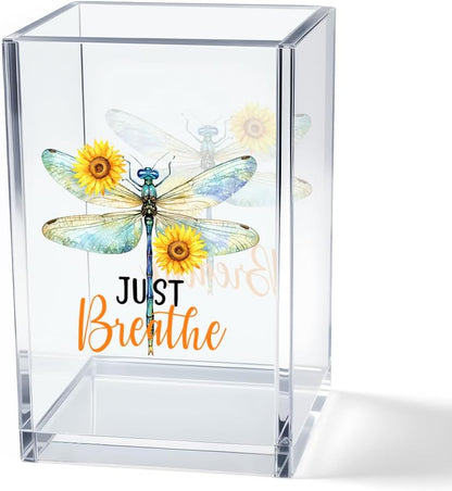 Just Breathe Acrylic Cosmetic Pencil Pen Holder Cup, Hope Inspirational Makeup Brush Organizer Holder, Women Faith Gifts, Encouragement Gifts for Women Mom Daughter Sister Friend Yoga Teacher