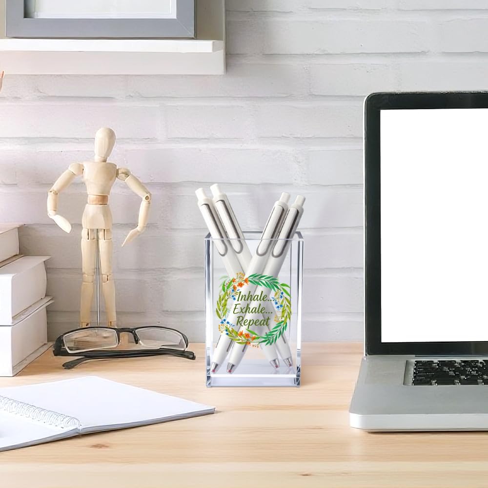 Just Breathe Acrylic Cosmetic Pencil Pen Holder Cup, Hope Inspirational Makeup Brush Organizer Holder, Women Faith Gifts, Encouragement Gifts for Women Mom Daughter Sister Friend Yoga Teacher