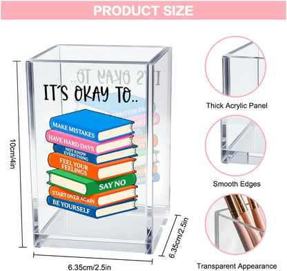 Just Breathe Acrylic Cosmetic Pencil Pen Holder Cup, Hope Inspirational Makeup Brush Organizer Holder, Women Faith Gifts, Encouragement Gifts for Women Mom Daughter Sister Friend Yoga Teacher
