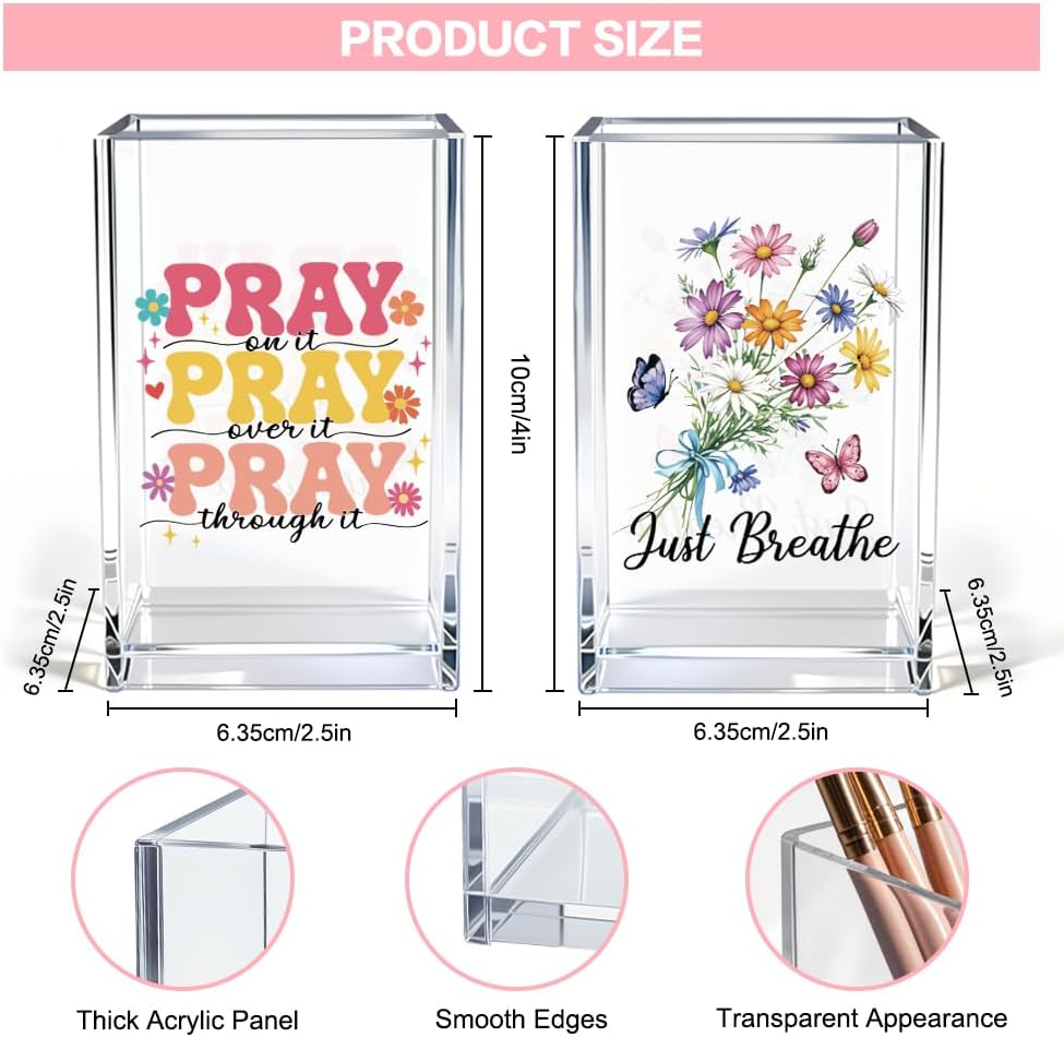 Just Breathe Acrylic Cosmetic Pencil Pen Holder Cup, Hope Inspirational Makeup Brush Organizer Holder, Women Faith Gifts, Encouragement Gifts for Women Mom Daughter Sister Friend Yoga Teacher