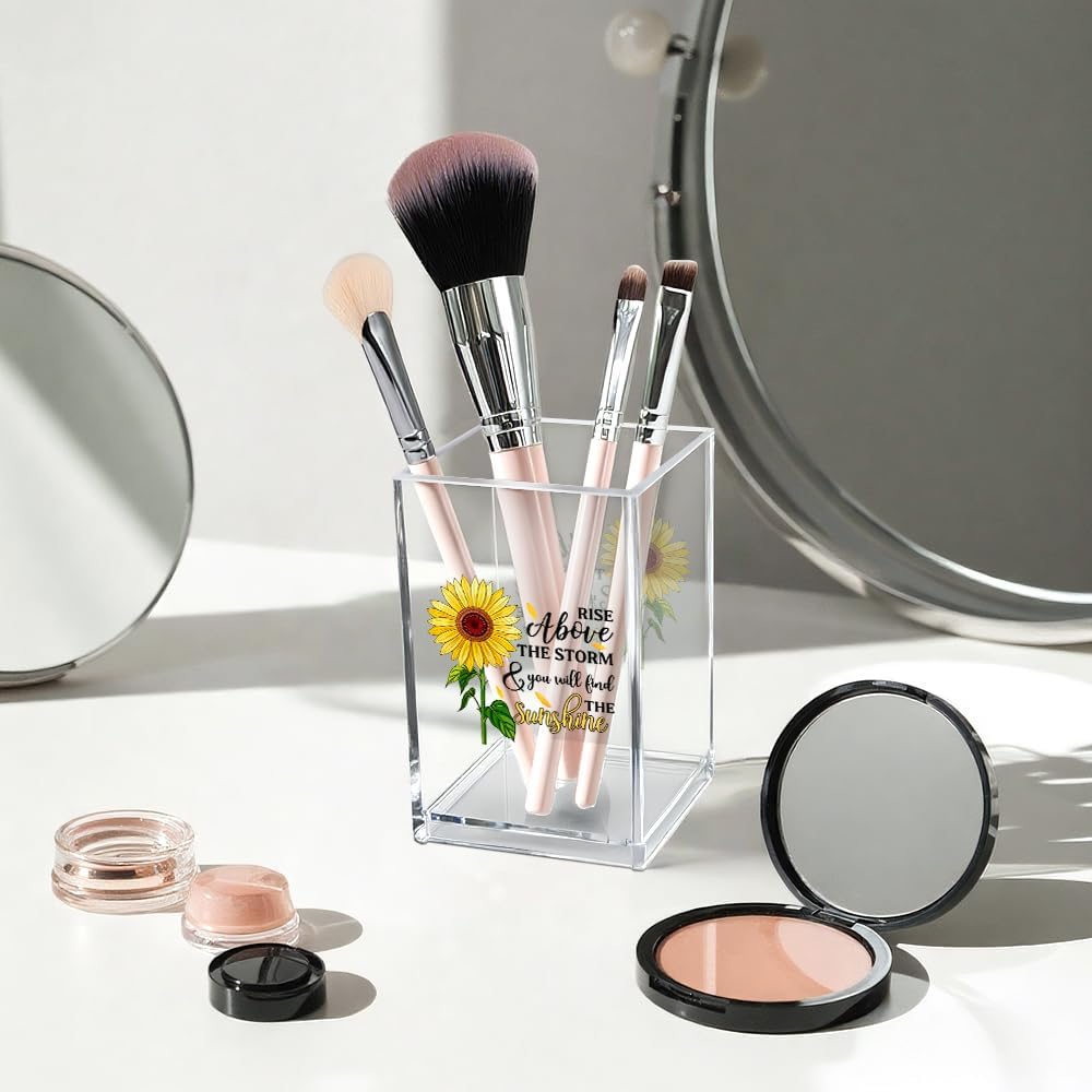 Just Breathe Acrylic Cosmetic Pencil Pen Holder Cup, Hope Inspirational Makeup Brush Organizer Holder, Women Faith Gifts, Encouragement Gifts for Women Mom Daughter Sister Friend Yoga Teacher
