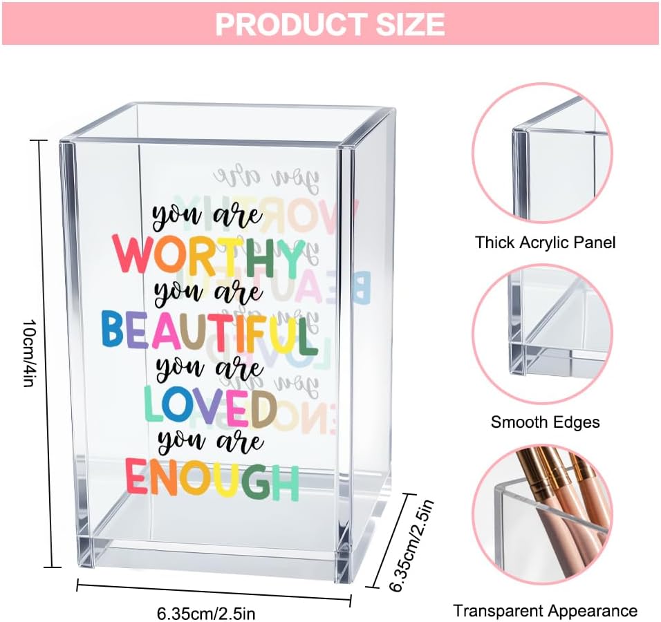 Just Breathe Acrylic Cosmetic Pencil Pen Holder Cup, Hope Inspirational Makeup Brush Organizer Holder, Women Faith Gifts, Encouragement Gifts for Women Mom Daughter Sister Friend Yoga Teacher
