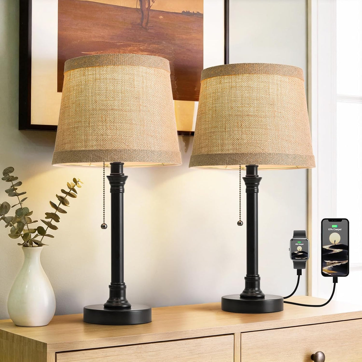19.5" Small Table Lamp for Bedroom - Bedside Lamps for Nightstand