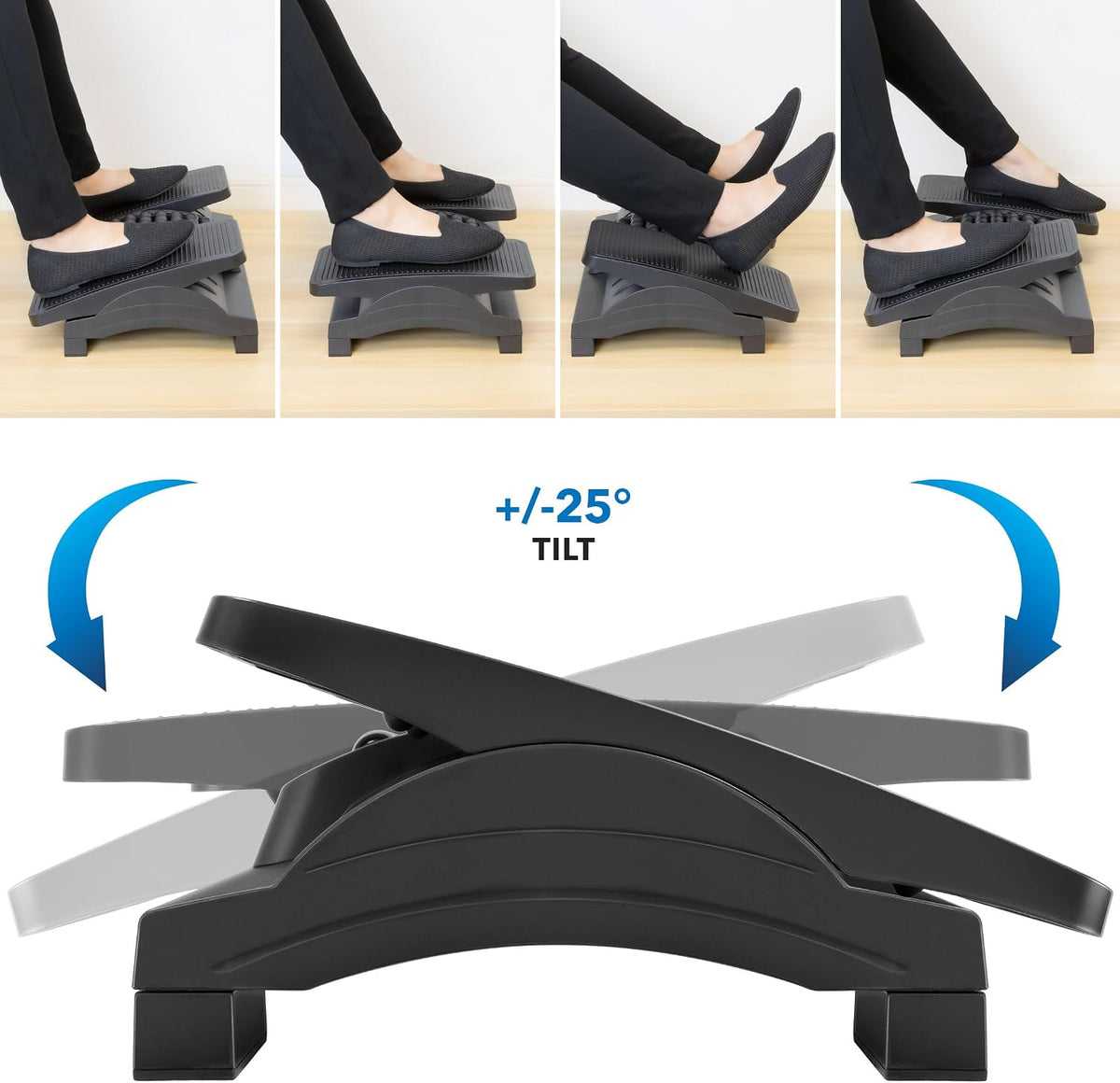 ! Ergonomic Footrest, Tilt Adjustable Individual Platforms, Height Adjustable Foot Rest with Massage Surface, Under Desk Foot Stool for Office, Leg Support and Improved Posture, Black