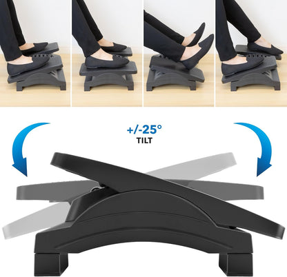 ! Ergonomic Footrest, Tilt Adjustable Individual Platforms, Height Adjustable Foot Rest with Massage Surface, Under Desk Foot Stool for Office, Leg Support and Improved Posture, Black