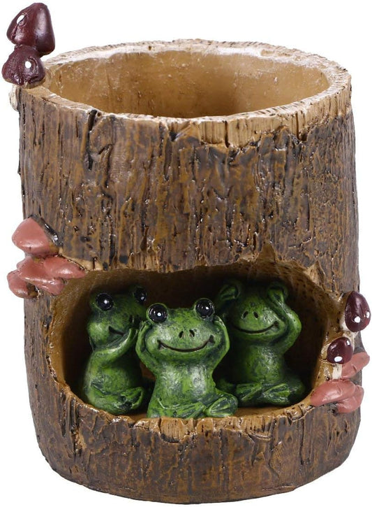 Cute Animal Resin Succulent Plant Pot Cactus Plant Pot Flower Pot Container Planter Bonsai Pots Desk Mini Ornament Pot with A Hole Idea (Frog Tree Hole)