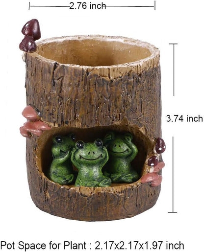 Cute Animal Resin Succulent Plant Pot Cactus Plant Pot Flower Pot Container Planter Bonsai Pots Desk Mini Ornament Pot with A Hole Idea (Frog Tree Hole)