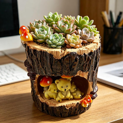 Cute Animal Resin Succulent Plant Pot Cactus Plant Pot Flower Pot Container Planter Bonsai Pots Desk Mini Ornament Pot with A Hole Idea (Frog Tree Hole)