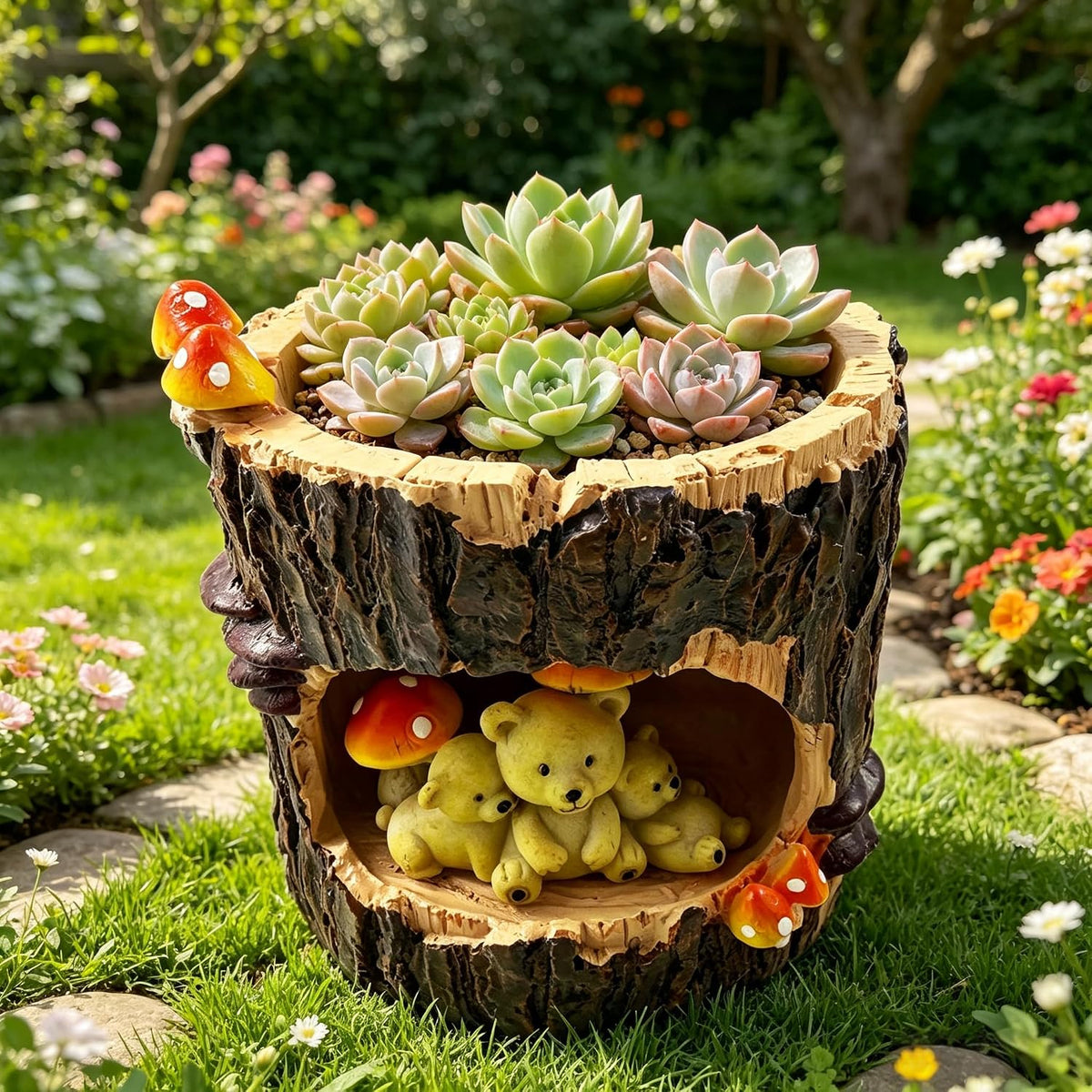 Cute Animal Resin Succulent Plant Pot Cactus Plant Pot Flower Pot Container Planter Bonsai Pots Desk Mini Ornament Pot with A Hole Idea (Frog Tree Hole)