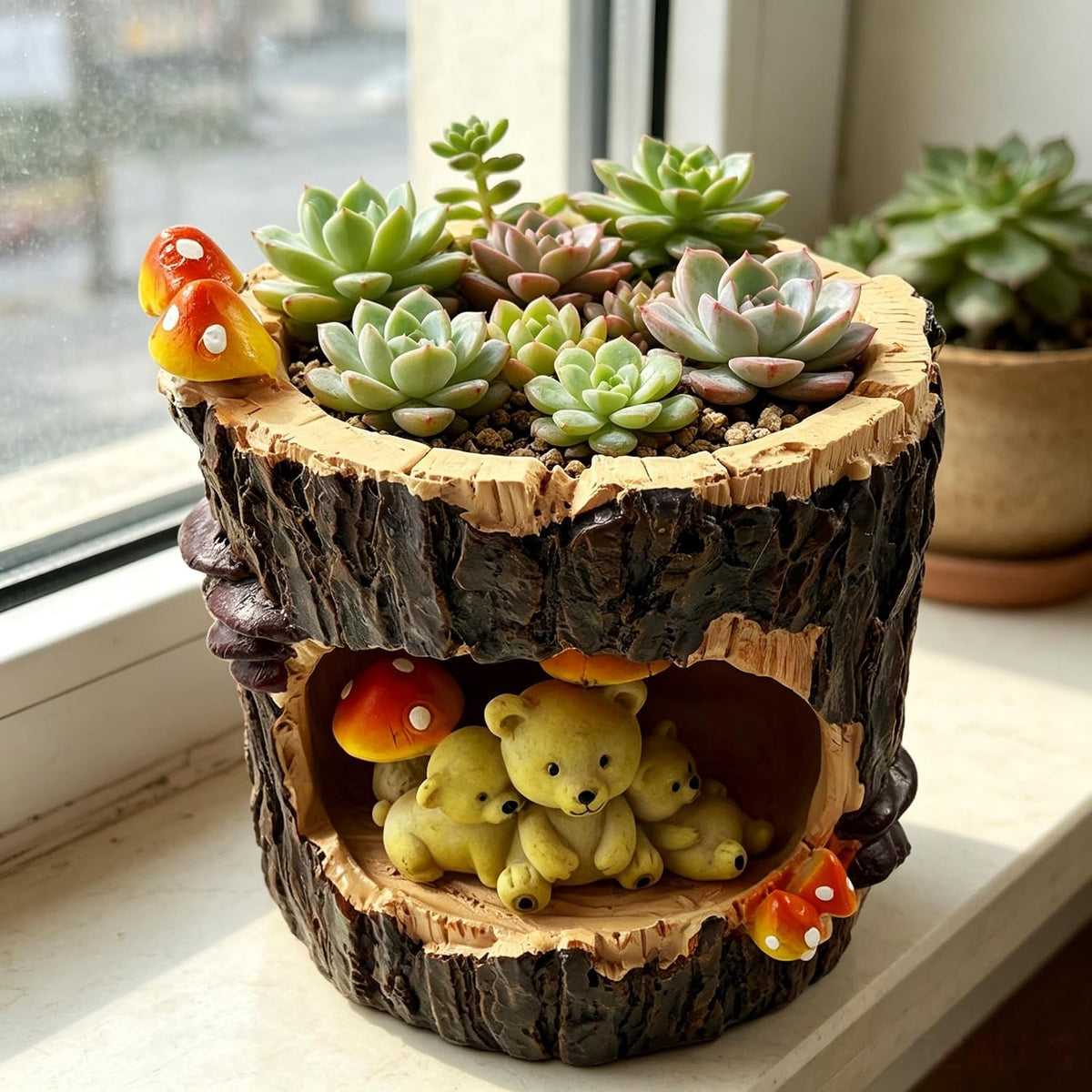Cute Animal Resin Succulent Plant Pot Cactus Plant Pot Flower Pot Container Planter Bonsai Pots Desk Mini Ornament Pot with A Hole Idea (Frog Tree Hole)