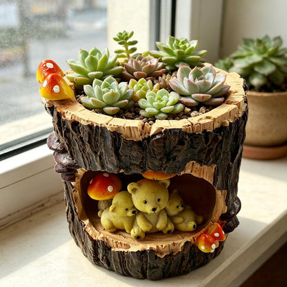 Cute Animal Resin Succulent Plant Pot Cactus Plant Pot Flower Pot Container Planter Bonsai Pots Desk Mini Ornament Pot with A Hole Idea (Frog Tree Hole)