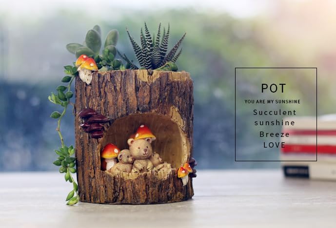 Cute Animal Resin Succulent Plant Pot Cactus Plant Pot Flower Pot Container Planter Bonsai Pots Desk Mini Ornament Pot with A Hole Idea (Frog Tree Hole)