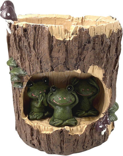 Cute Animal Resin Succulent Plant Pot Cactus Plant Pot Flower Pot Container Planter Bonsai Pots Desk Mini Ornament Pot with A Hole Idea (Frog Tree Hole)