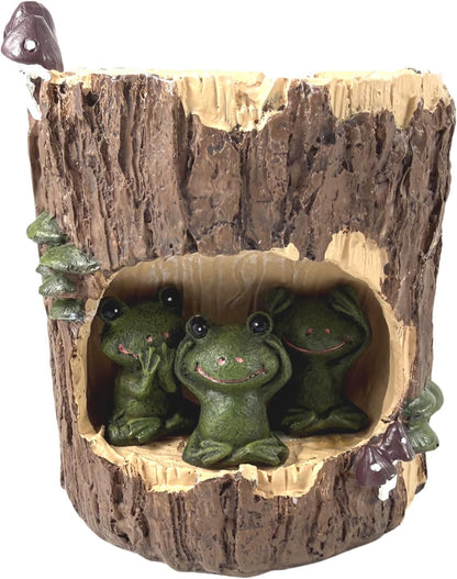 Cute Animal Resin Succulent Plant Pot Cactus Plant Pot Flower Pot Container Planter Bonsai Pots Desk Mini Ornament Pot with A Hole Idea (Frog Tree Hole)