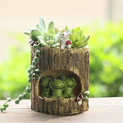 Cute Animal Resin Succulent Plant Pot Cactus Plant Pot Flower Pot Container Planter Bonsai Pots Desk Mini Ornament Pot with A Hole Idea (Frog Tree Hole)