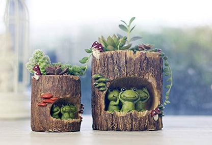 Cute Animal Resin Succulent Plant Pot Cactus Plant Pot Flower Pot Container Planter Bonsai Pots Desk Mini Ornament Pot with A Hole Idea (Frog Tree Hole)