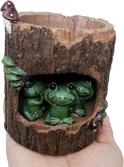 Cute Animal Resin Succulent Plant Pot Cactus Plant Pot Flower Pot Container Planter Bonsai Pots Desk Mini Ornament Pot with A Hole Idea (Frog Tree Hole)