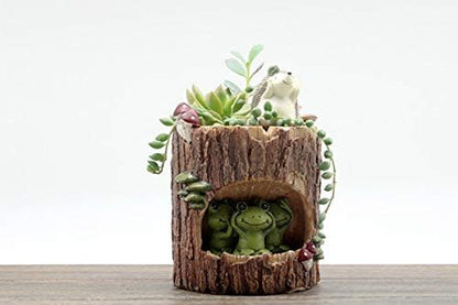 Cute Animal Resin Succulent Plant Pot Cactus Plant Pot Flower Pot Container Planter Bonsai Pots Desk Mini Ornament Pot with A Hole Idea (Frog Tree Hole)