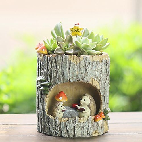 Cute Animal Resin Succulent Plant Pot Cactus Plant Pot Flower Pot Container Planter Bonsai Pots Desk Mini Ornament Pot with A Hole Idea (Frog Tree Hole)