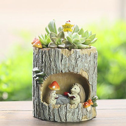 Cute Animal Resin Succulent Plant Pot Cactus Plant Pot Flower Pot Container Planter Bonsai Pots Desk Mini Ornament Pot with A Hole Idea (Frog Tree Hole)