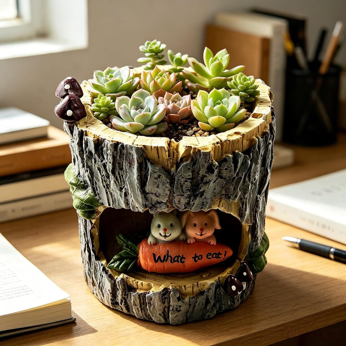 Cute Animal Resin Succulent Plant Pot Cactus Plant Pot Flower Pot Container Planter Bonsai Pots Desk Mini Ornament Pot with A Hole Idea (Frog Tree Hole)