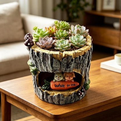 Cute Animal Resin Succulent Plant Pot Cactus Plant Pot Flower Pot Container Planter Bonsai Pots Desk Mini Ornament Pot with A Hole Idea (Frog Tree Hole)