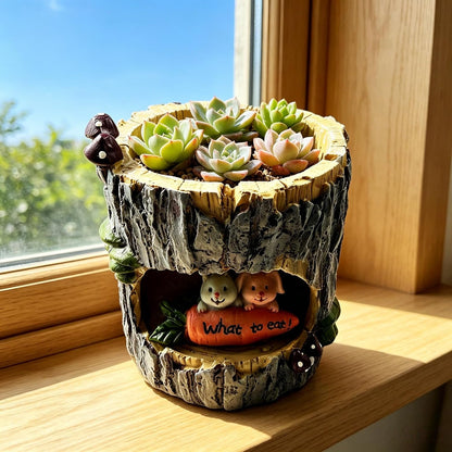 Cute Animal Resin Succulent Plant Pot Cactus Plant Pot Flower Pot Container Planter Bonsai Pots Desk Mini Ornament Pot with A Hole Idea (Frog Tree Hole)