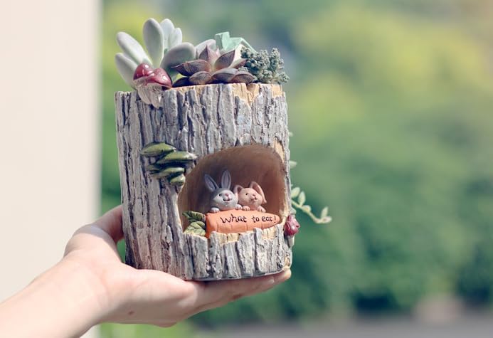 Cute Animal Resin Succulent Plant Pot Cactus Plant Pot Flower Pot Container Planter Bonsai Pots Desk Mini Ornament Pot with A Hole Idea (Frog Tree Hole)