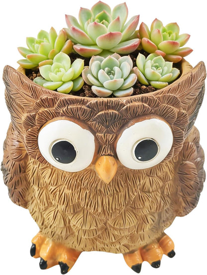 Cute Animal Resin Succulent Plant Pot Cactus Plant Pot Flower Pot Container Planter Bonsai Pots Desk Mini Ornament Pot with A Hole Idea (Frog Tree Hole)
