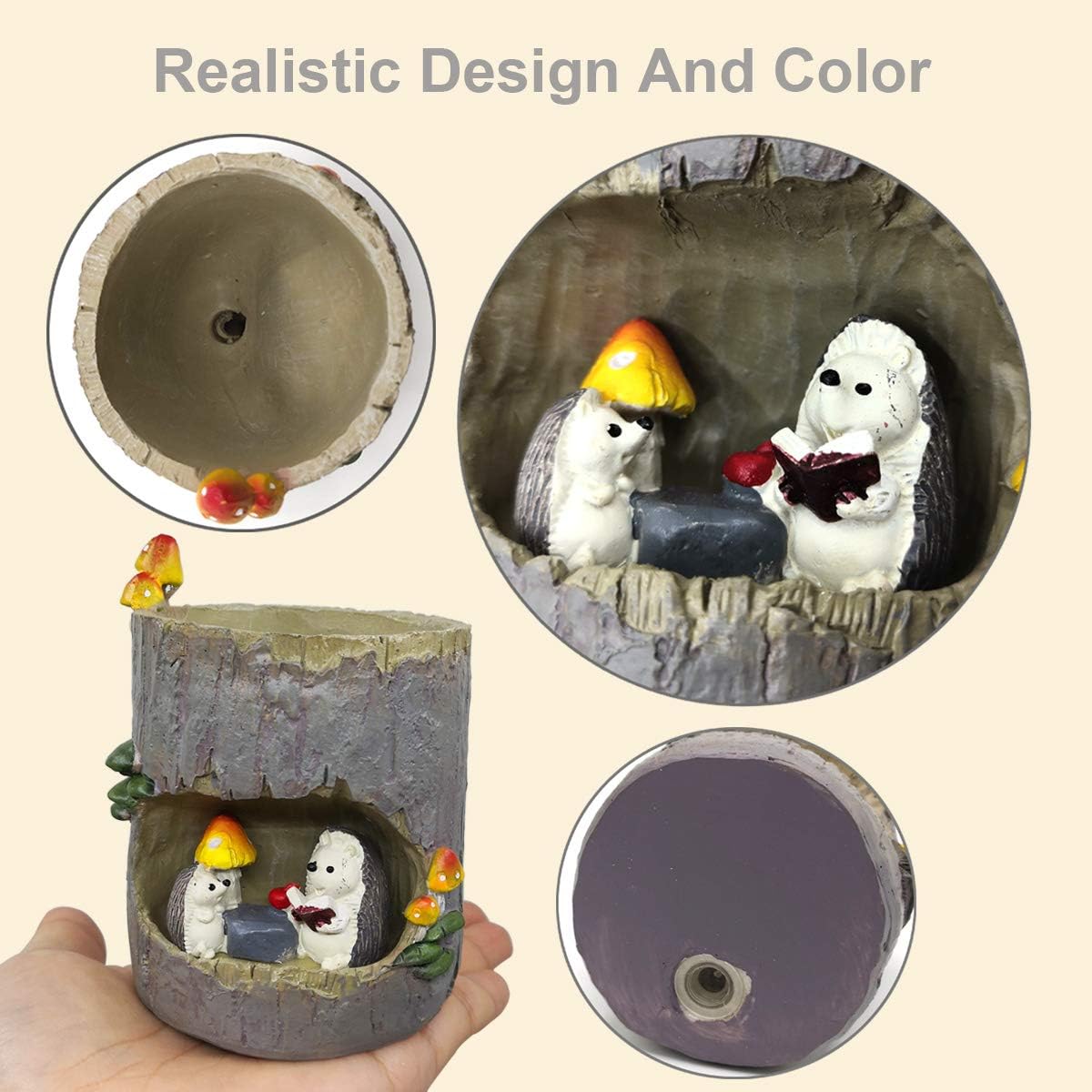 Cute Animal Resin Succulent Plant Pot Cactus Plant Pot Flower Pot Container Planter Bonsai Pots Desk Mini Ornament Pot with A Hole Idea (Frog Tree Hole)