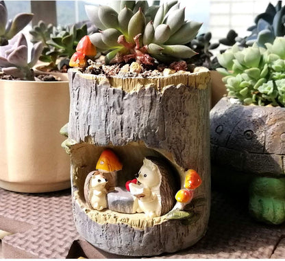 Cute Animal Resin Succulent Plant Pot Cactus Plant Pot Flower Pot Container Planter Bonsai Pots Desk Mini Ornament Pot with A Hole Idea (Frog Tree Hole)