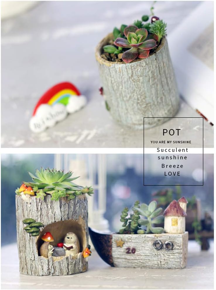 Cute Animal Resin Succulent Plant Pot Cactus Plant Pot Flower Pot Container Planter Bonsai Pots Desk Mini Ornament Pot with A Hole Idea (Frog Tree Hole)