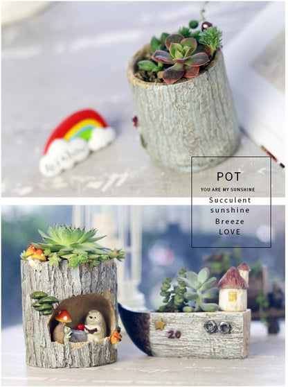 Cute Animal Resin Succulent Plant Pot Cactus Plant Pot Flower Pot Container Planter Bonsai Pots Desk Mini Ornament Pot with A Hole Idea (Frog Tree Hole)