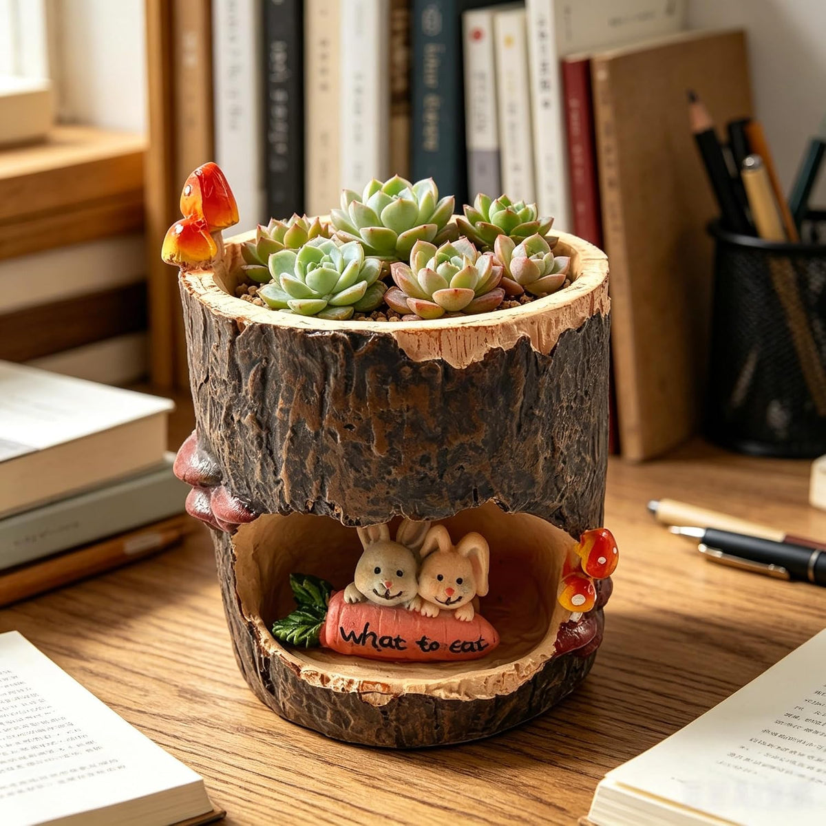 Cute Animal Resin Succulent Plant Pot Cactus Plant Pot Flower Pot Container Planter Bonsai Pots Desk Mini Ornament Pot with A Hole Idea (Frog Tree Hole)