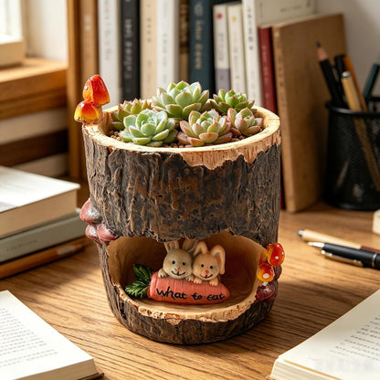 Cute Animal Resin Succulent Plant Pot Cactus Plant Pot Flower Pot Container Planter Bonsai Pots Desk Mini Ornament Pot with A Hole Idea (Frog Tree Hole)
