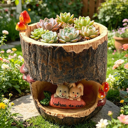Cute Animal Resin Succulent Plant Pot Cactus Plant Pot Flower Pot Container Planter Bonsai Pots Desk Mini Ornament Pot with A Hole Idea (Frog Tree Hole)