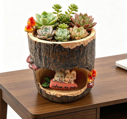 Cute Animal Resin Succulent Plant Pot Cactus Plant Pot Flower Pot Container Planter Bonsai Pots Desk Mini Ornament Pot with A Hole Idea (Frog Tree Hole)