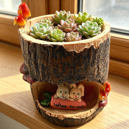 Cute Animal Resin Succulent Plant Pot Cactus Plant Pot Flower Pot Container Planter Bonsai Pots Desk Mini Ornament Pot with A Hole Idea (Frog Tree Hole)