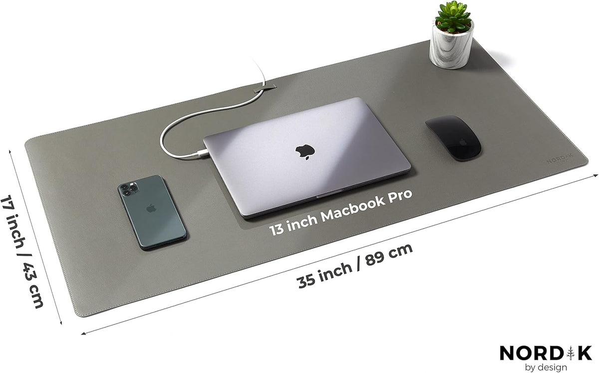 Nordik Leather Desk Mat - Midnight Blue - Large Leather Desk Pad 35x17 in