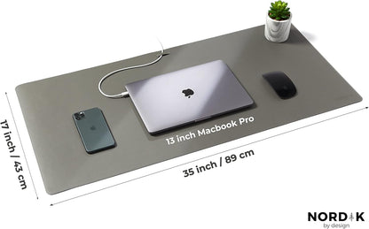 Nordik Leather Desk Mat - Midnight Blue - Large Leather Desk Pad 35x17 in