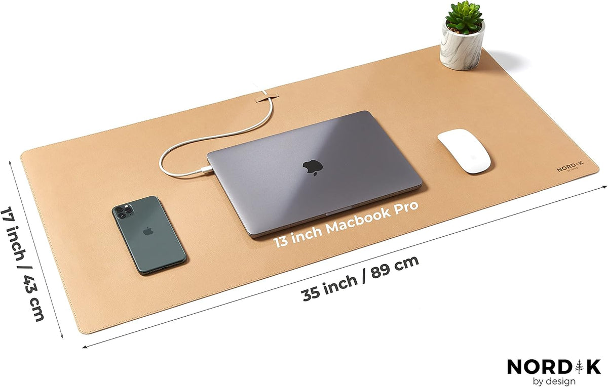 Nordik Leather Desk Mat - Midnight Blue - Large Leather Desk Pad 35x17 in