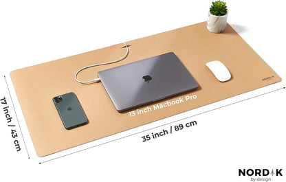 Nordik Leather Desk Mat - Midnight Blue - Large Leather Desk Pad 35x17 in