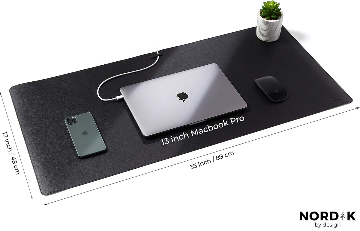Nordik Leather Desk Mat - Midnight Blue - Large Leather Desk Pad 35x17 in