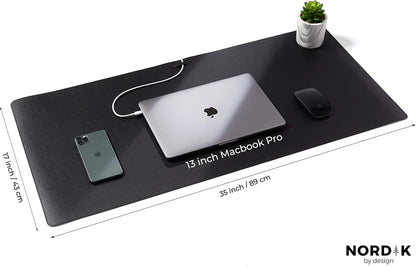 Nordik Leather Desk Mat - Midnight Blue - Large Leather Desk Pad 35x17 in