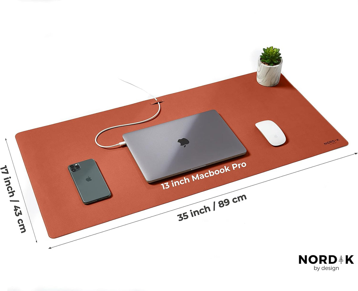 Nordik Leather Desk Mat - Midnight Blue - Large Leather Desk Pad 35x17 in