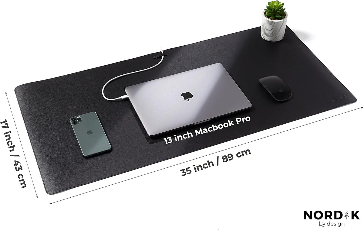 Nordik Leather Desk Mat - Midnight Blue - Large Leather Desk Pad 35x17 in
