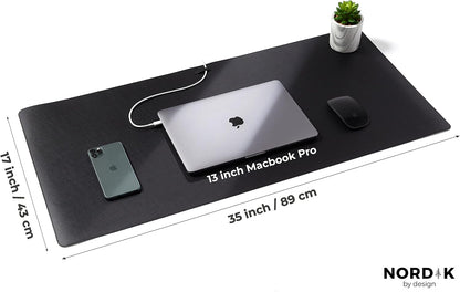 Nordik Leather Desk Mat - Midnight Blue - Large Leather Desk Pad 35x17 in